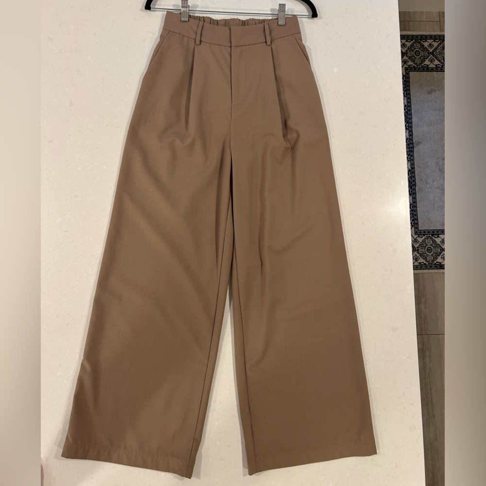 Commense Women's Tan Wide-Leg Trousers